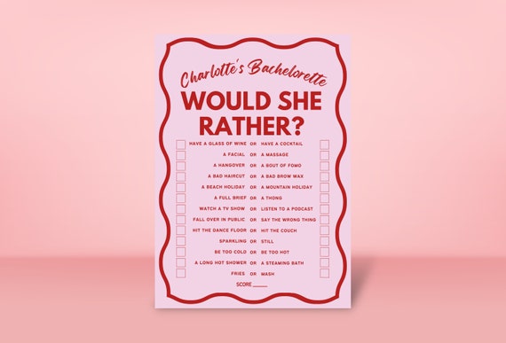 Would She Rather Bachelorette Game: Pink & Red, Editable in Canva (Digital Download)