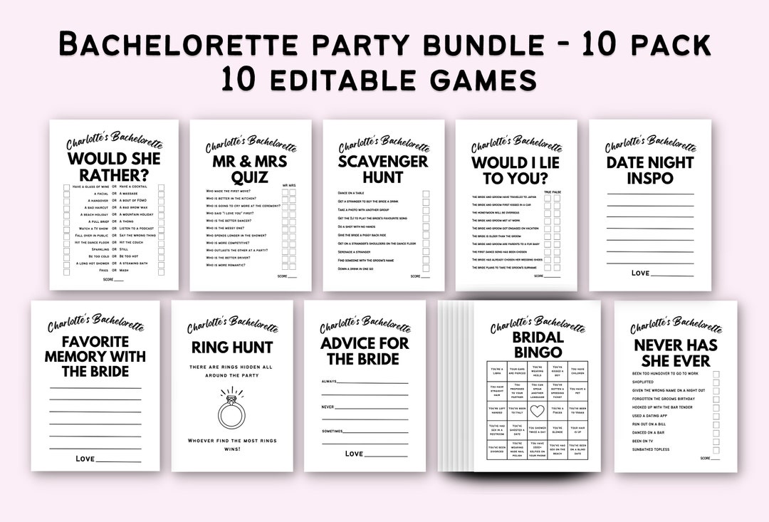 Bachelorette Party Games Bundle, Minimalist, Printable, Edit With Canva ...