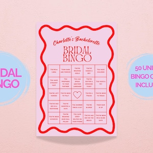 50 vrijgezellenbingospelkaarten, roze en rood, afdrukbaar, bewerken met canva, Dirty Game, kippenfeestspel, ideeën voor vrijgezellenfeesten