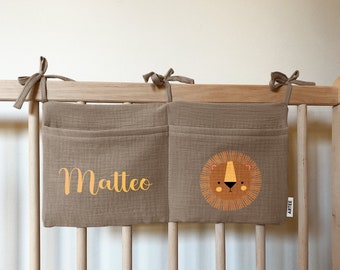 Personalized baby bed organizer made of muslin ideal as a gift for birth birthday cotton