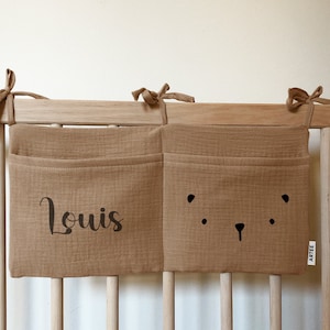 Personalized baby bed organizer made of muslin ideal as a gift for birth birthday cotton