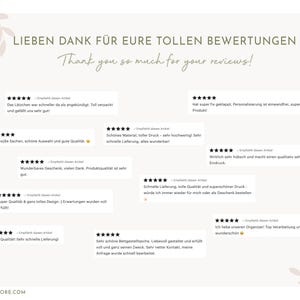 May include: A cream-coloured print featuring customer reviews with star ratings and text in German and English. The text includes phrases like "Thank you so much for your reviews!" and "Super Qualit&auml;t". The website address ARTEESTORE.COM is also visible.