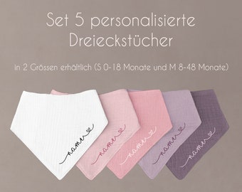 Set 5 Stück personalisierbar Musselin Baby und Kleinkind Halstücher Dreieckstücher Spucktücher Baumwolle Lätzchen Gaze, Geschenk