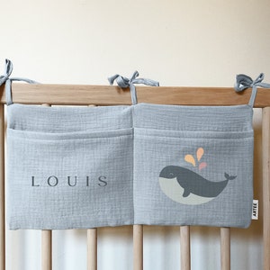 Personalized baby bed organizer made of muslin ideal as a gift for birth birthday cotton