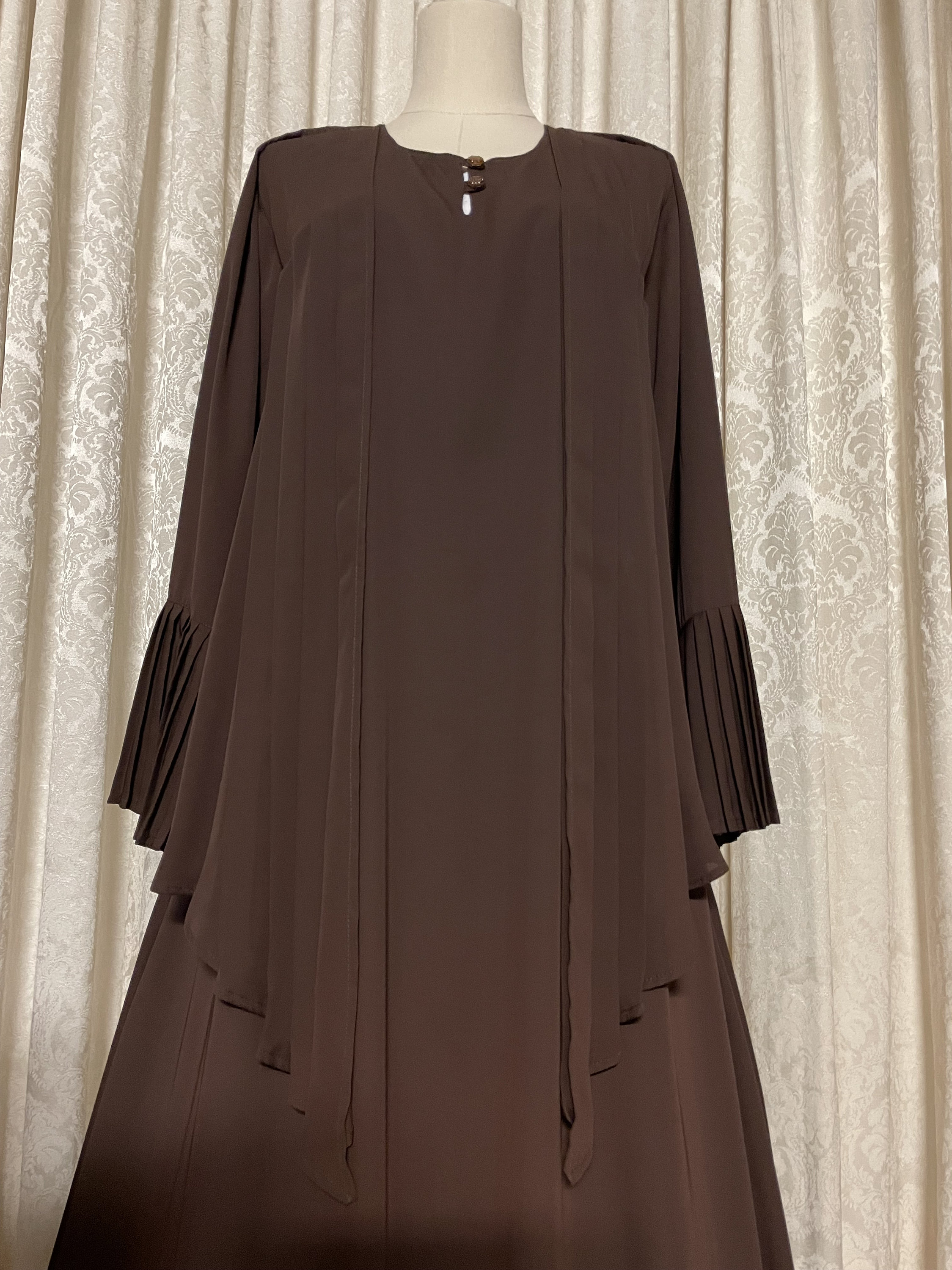 Chocolate Brown Abaya Burqa W/ Attached Valencelike Front Draping
