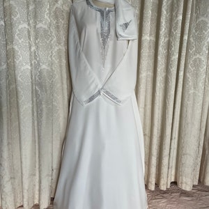 White Abaya with Rhinestone Detail & Chiffon Scarf