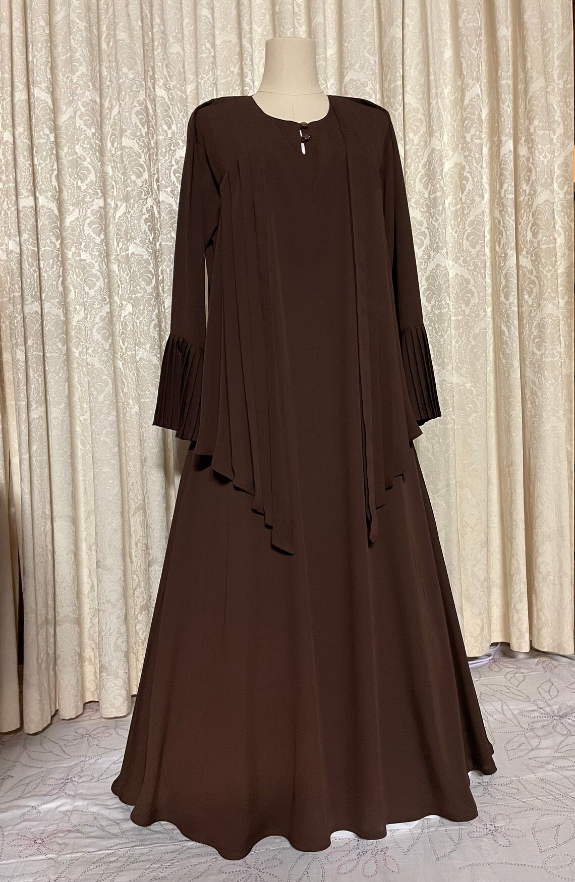 Chocolate Brown Abaya Burqa W/ Attached Valencelike Front Draping