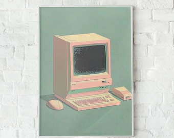 Pastel Vintage Computer Art Print, Macintosh Wall Decor (Digital Download)