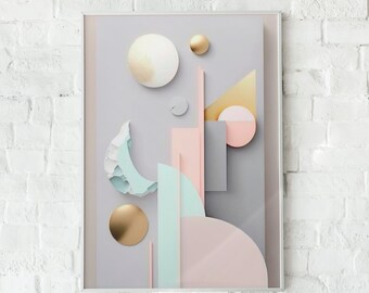 Pastel Abstract Geometric Print, Watercolor Circles (Digital Art Print)