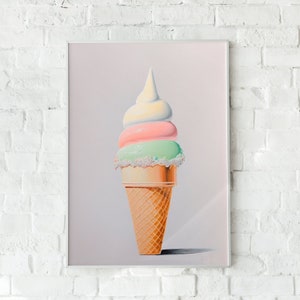 Ice Cream Cone, Ice Cream, Sundae, Dessert, Restaurant, Kitchen Art, Culinary Art, Wall Art, Wall Decor, Pastel, Digital Art Print