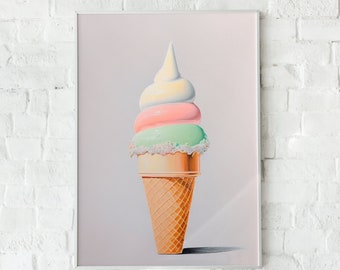 Pastel Ice Cream Cone Print, Kitchen Wall Art (Digital Art Print)
