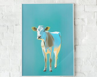 Pastel Cow Portrait, Farmhouse Wall Art (Digital Art Print)