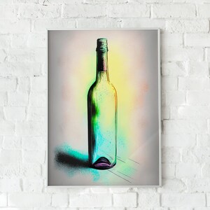 Wine Bottle, Empty Bottle, Alcohol Art, Kitchen Art, Culinary Art, Wall Art, Wall Decor, Pastel, Digital Art Print