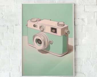 Pastel Camera Art Print, Vintage Photography Wall Decor (Digital Download)