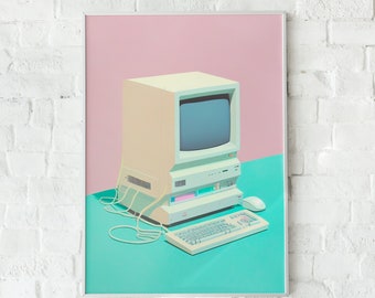 Vintage Computer Pastel Art Print (Digital Download)