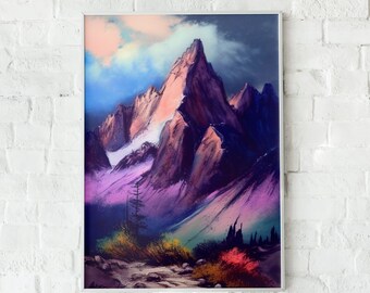 Berge, Landschaft, Ansichten, Wandkunst, Wanddekor, Pastell, Digital Art Print