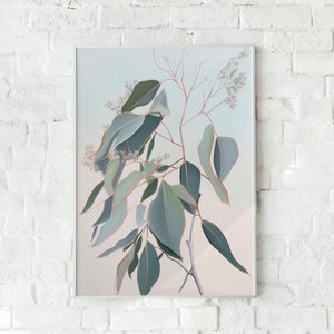 Eucalyptus, Botanical, Plants, Nature, Foliage Wall Art, Wall Decor, Pastel, Digital Art Print