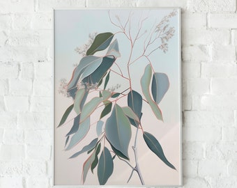 Eucalyptus Botanical Art Print, Pastel Foliage Wall Decor (Digital Download)