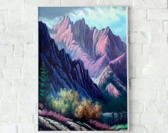 Pastel Mountain Landscape Art Print, Scenic Views (Digital Download)