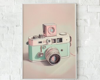 Pastel Vintage Camera Art Print, Photography Wall Decor (Digital Download)