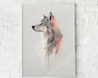 Gray Wolf Pastel Art Print, Animal Wall Decor (Digital Download)