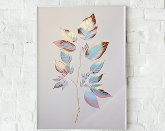 Pastel Botanical Print, Foliage Wall Art (Digital Download)