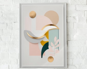 Abstract Watercolor Shapes Art Print, Pastel Wall Decor (Digital Download)