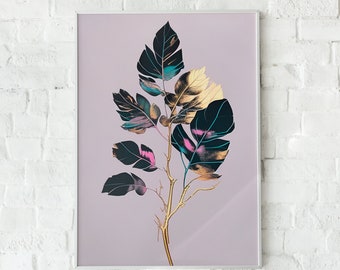 Pastelkleur gebladerte kunstprint, botanische wanddecoratie (digitale download)