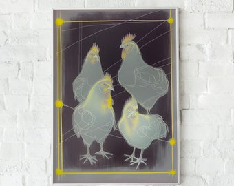 Pastel Chicken Art Print, Farmhouse Wall Decor (Digital Download)