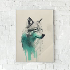 Loup gris, loups, animaux, art animalier, art mural, décoration murale, pastel, impression d&#39;art numérique