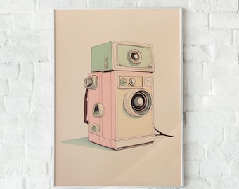 Pastel Camera Art Print, Vintage Photography Wall Decor (Digital Download)