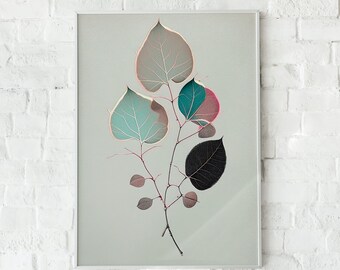 Pastelkleur gebladerte kunstprint, botanische wanddecoratie (digitale download)