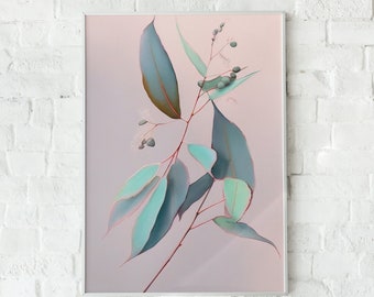 Eucalyptus botanische kunstprint, pastelkleurige bladeren (digitale download)