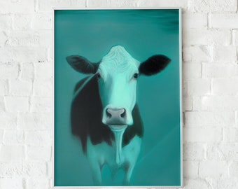 Pastel Cow Portrait Print, Farm Animal Wall Art (Digital Download)