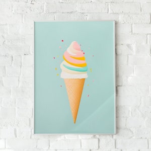 Ice Cream Cone, Ice Cream, Sundae, Dessert, Restaurant, Kitchen Art, Culinary Art, Wall Art, Wall Decor, Pastel, Digital Art Print