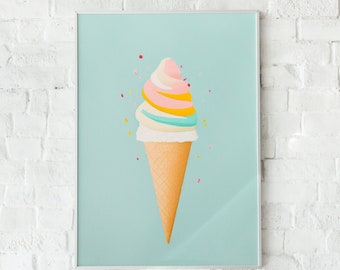 Pastel Ice Cream Cone Print, Kitchen Wall Art (Digital Download)
