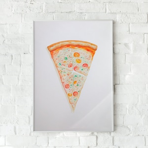 Pizza, Pizza Slice, Italian Art, Restaurant, Kitchen Art, Culinary Art, Wall Art, Wall Decor, Pastel, Digital Art Print