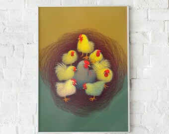 Baby Chickens Pastel Art Print, Farmhouse Wall Decor (Digital Download)