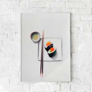 Sushi Roll, Japanese Art, Asian Art, Chopsticks, Restaurant, Kitchen Art, Culinary Art, Wall Art, Wall Decor, Pastel, Digital Art Print
