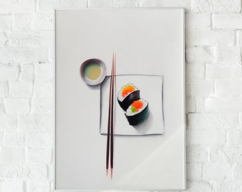 Sushi Roll Art Print, Japanese Kitchen Wall Decor (Digital Download)