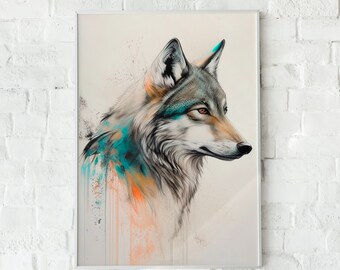 Gray Wolf Pastel Art Print, Animal Wall Decor (Digital Download)