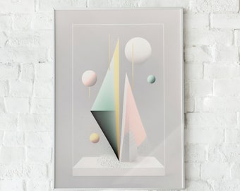 Abstract Watercolor Shapes Art Print, Pastel Wall Decor (Digital Download)