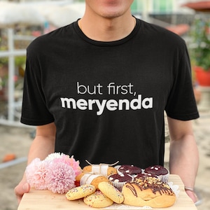 Aber zuerst, Meryenda Unisex T-Shirt, philippinische Shirts, Pinoy Shirts, philippinischer Merch