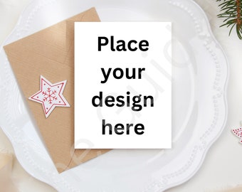 Christmas Themed Card Mockup, 5x7 Card Mockup, Greeting Card Mockup, Festive Card, Christmas Greeting Card Mockup, Digital Mockup