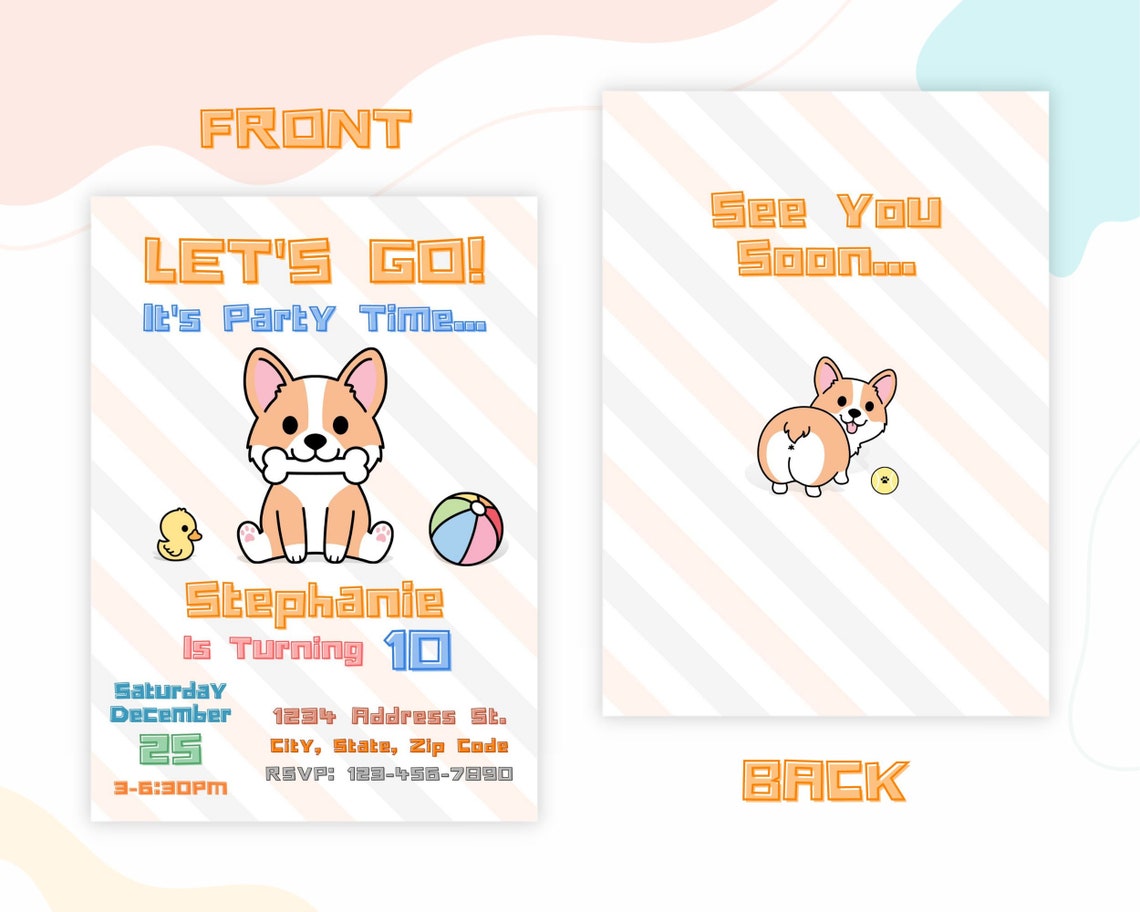 Editable Corgi Notes Editable Corgi Invitation Template, Corgi Invitation, Corgi Party ...