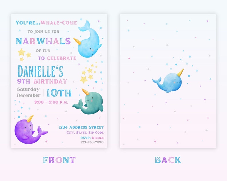 Editable Narwhal Birthday Invitation Template, Narwhal Invitation ...