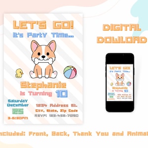 Editable Corgi Invitation Template, Corgi Invitation, Corgi Party Invite, Invitation