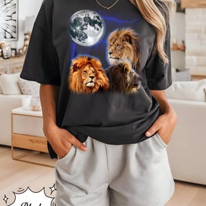 Vintage Lion Graphic Unisex T-shirt | Retro Moon Tee | Cool Graphic Tee for Men & Women, 90s Style Vintage Apparel