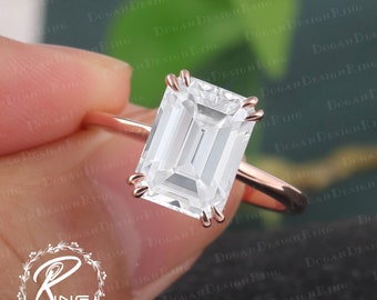 4CT Emerald cut Simulated Diamond Engagement Ring Yellow Gold Wedding Ring Moissanite Engagement Ring Anniversary Ring Promise Ring for her