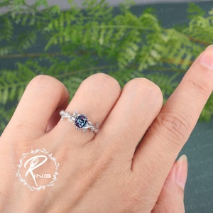 6.0 MM Alexandrite Engagement Ring Leaf and vine Engagement Ring White Gold Ring Nature Inspired Alternative Gemstone Promise ring for her image 7